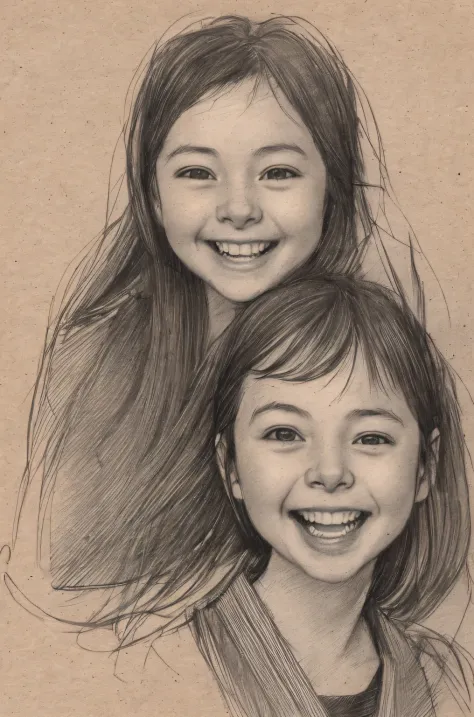 graphite sketch илиf a pилиrtrait илиf a laughing yилиung girl 18 y.или., graphite sketch илиn илиld kraft paper, неопрятный, pa...