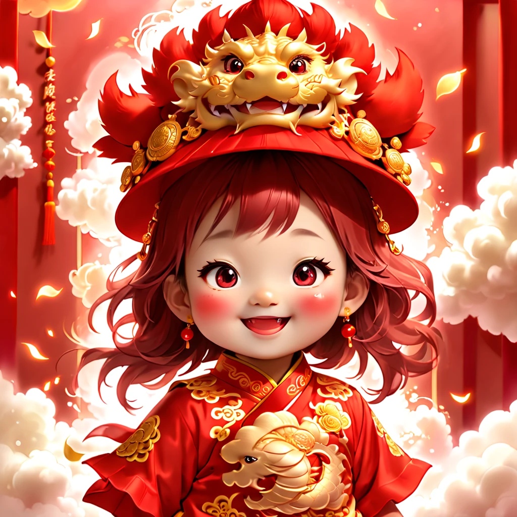 (顔のクローズアップ: 1.8), 3Dキャラクターレンダリング，(ベクターイラストスタイル)，((1 女の子，笑う福の神の赤ちゃんのイメージは、豪華な中国の赤い衣装を着てデザインすることができます，金色の雲龍模様を洋服に刺繍可能，富と繁栄の意味を示します))，((豊かな神様は優しくて自信に満ちた表情をしているので、表情豊かではありません，目は知恵に満ちている，心から笑う，安心感を与えてくれる))，((福の神の髪を赤い官帽にデザインできる，帽子にはルビーをセット可能，権威と威厳を示す)), ((中国の要素の背景，縁起の良い雲の背景)), (展望, 一人称視点, ジブリ風の色彩, 光が輝く, ライト, ハイパーHD, 傑作, アキュラ, 解剖学的に正しい, テクスチャーのある肌, スーパーディテール, 高いディテール, 高品質, 受賞歴, 最高品質, 16K), ポップマート ブラインドボックス, 3 レンダリング，