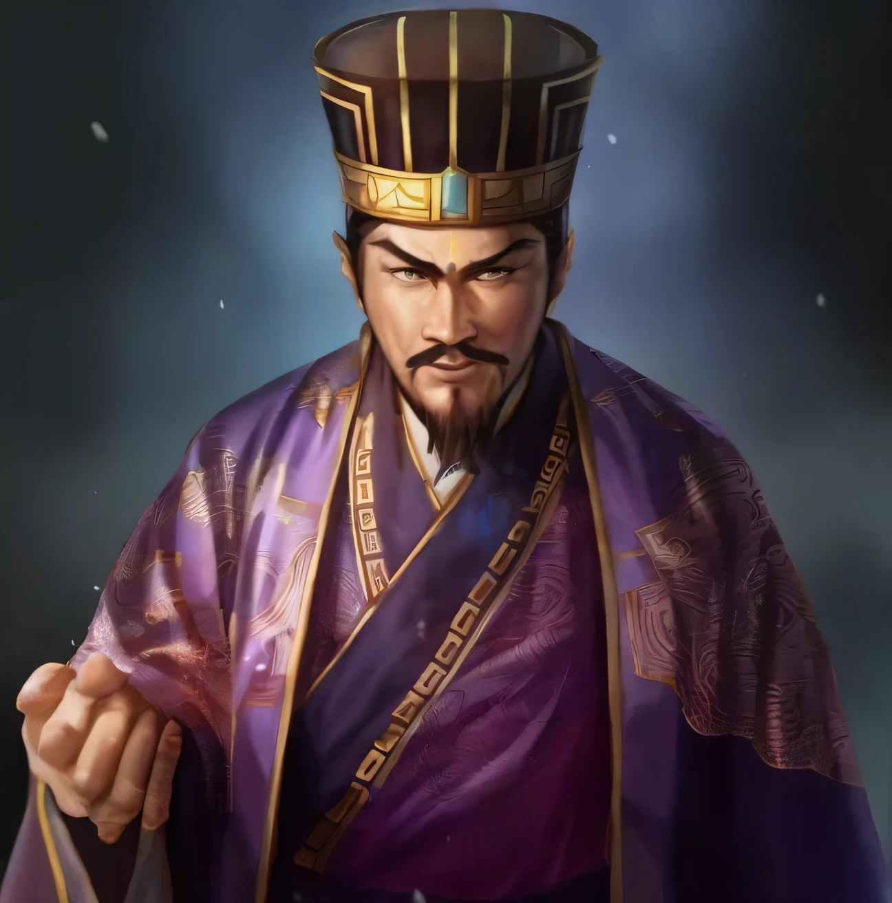 un homme portant une robe violette, Liang Xing, bian lian, trois royaumes chinois, inspiré par l&#39;empereur Xuande, inspiré de Wu Daozi, Inspiré par Zhibai, inspiré par Hu Zaobin, Xianxia hero, yang qi, Li Zixin, Xianxia, Bo Feng, des trois royaumes