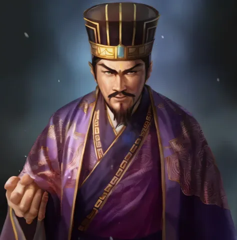 a man wearing a purple robe, liang xing, bian lian, chinese three kingdoms, Inspired by Emperor Xuande, inspired by Wu Daozi, In...