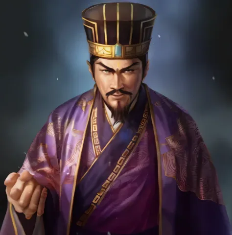 a man wearing a purple robe, liang xing, bian lian, chinese three kingdoms, inspired by emperor xuande, inspired by wu daozi, in...