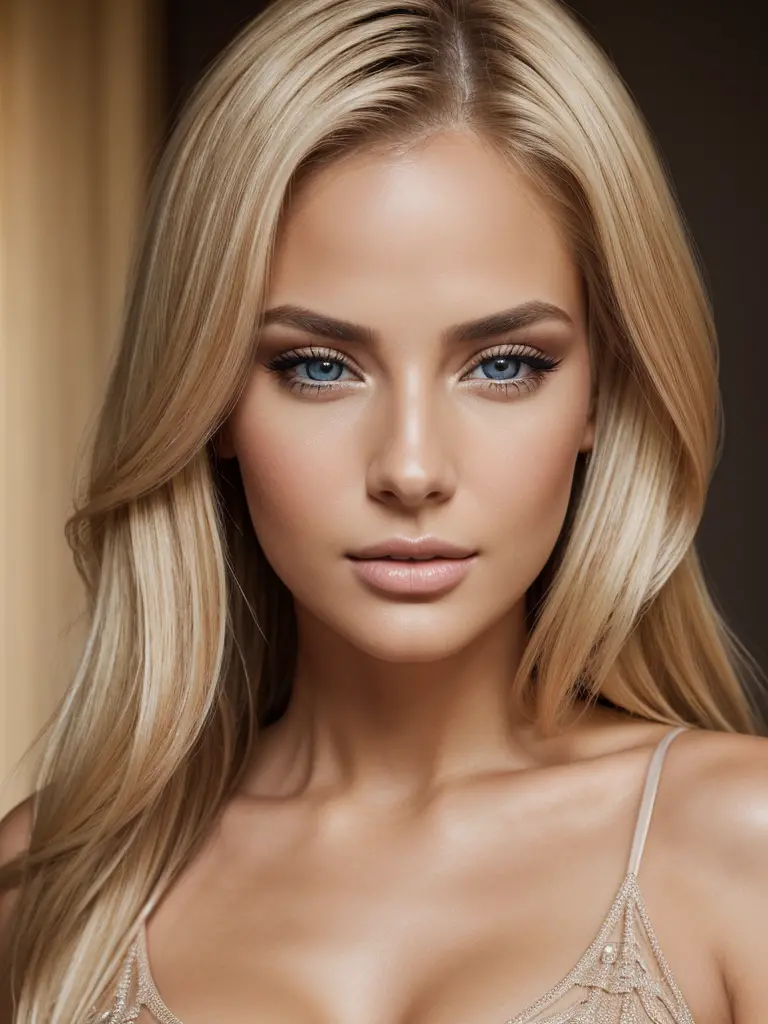 A portrait of a sexy blonde model; only her face with extremely seductive expression(best quality,4k,8k,highres,masterpiece:1.2)...