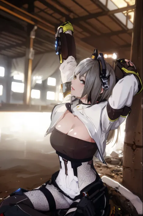 A dressed woman is sitting on the ground, Anime girl ,  Photo, as Overwatch character, Anime , , Professional , captured on canon eos r 6, as an Overwatch character, from Overwatch, Overwatch inspired, from girls frontline, mercy ( Overwatch ), Ayaka , 2 b...
