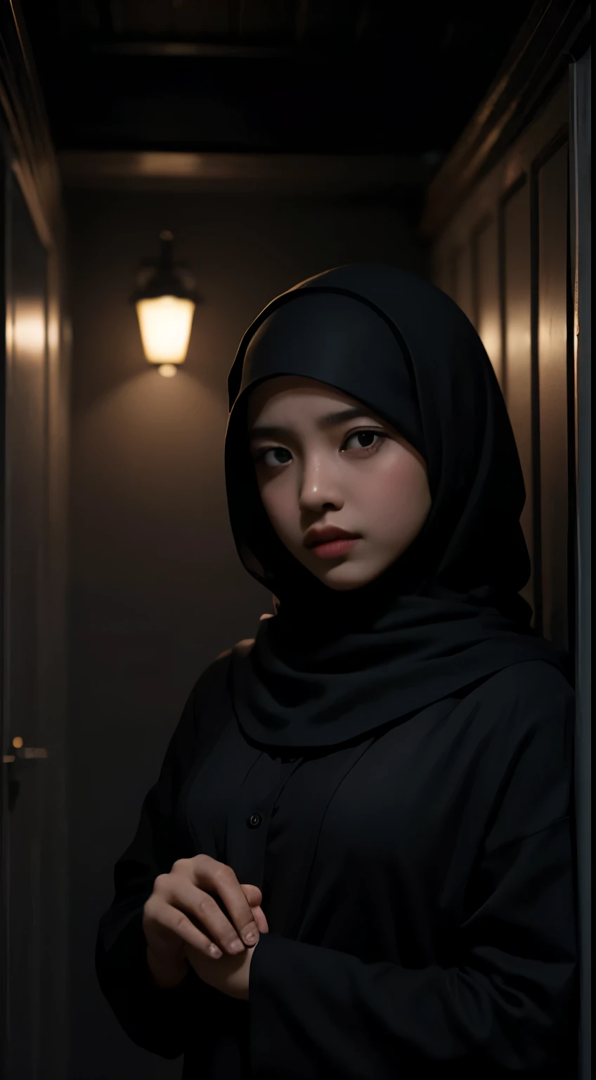 Produce a visually striking 8K AI-generated image of a Malay hijab girl ...