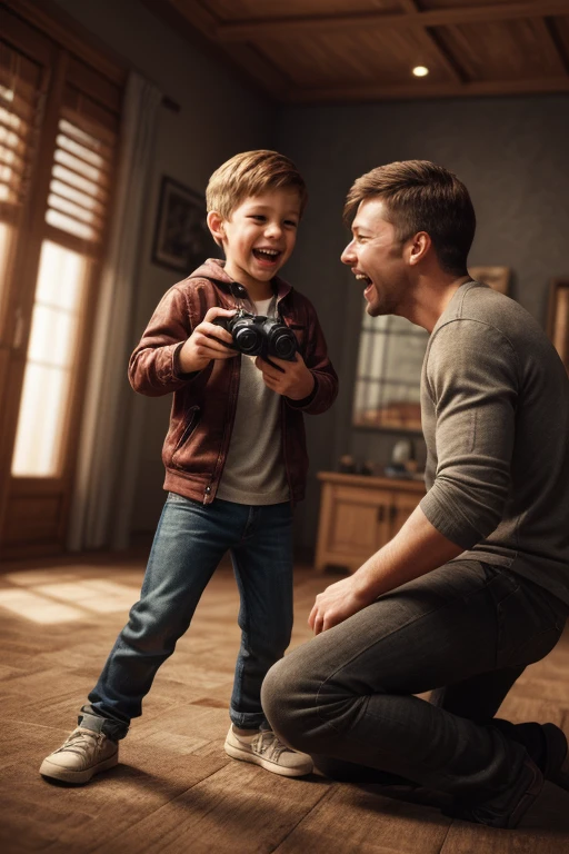 close_up of Laughing face, Dad holding the baby in the hospital, intricate, (masterpiece, Representative work, official art, Professional, unity 8k wallpaper:1.3)