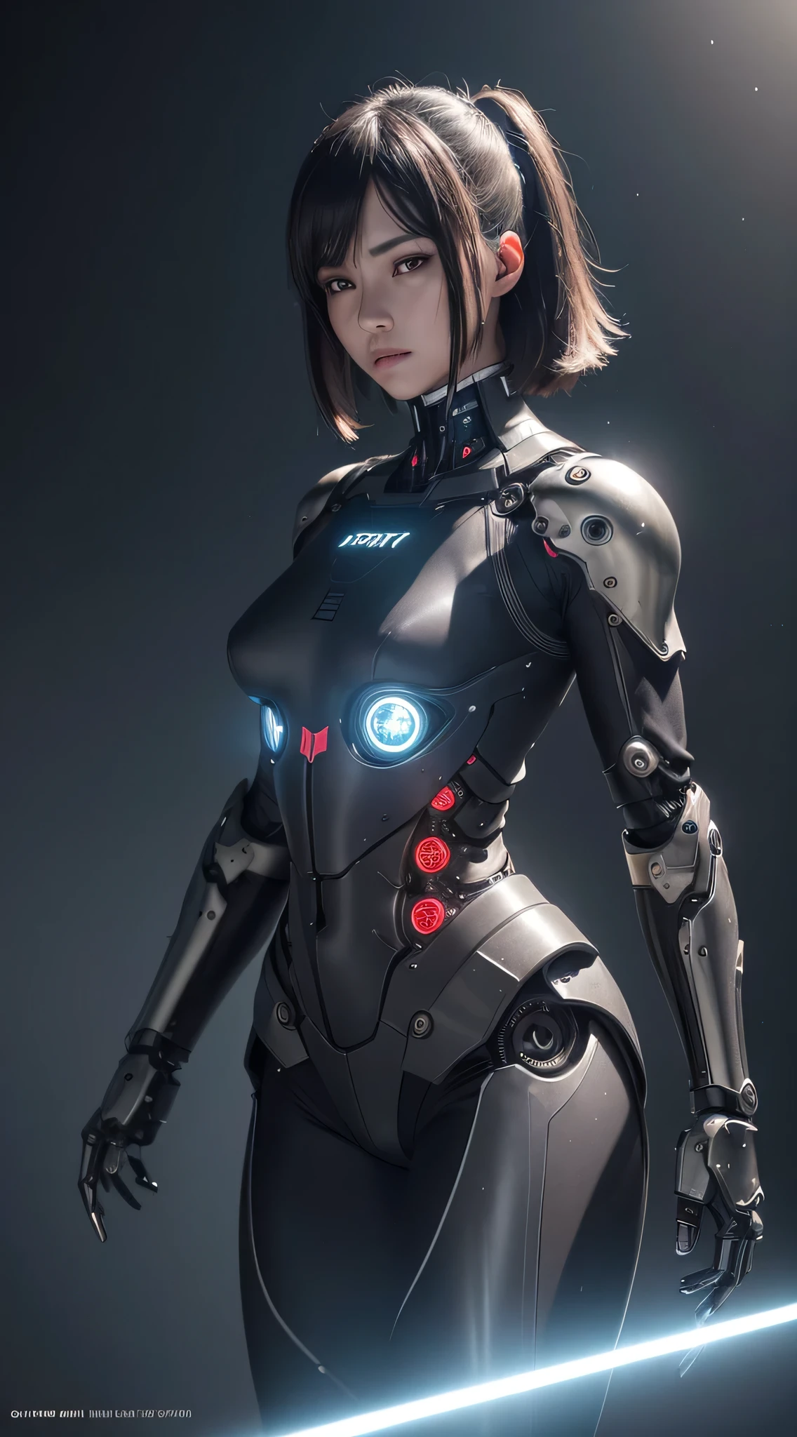 (1.5), (1 Mechanical Girl: 1.5), Full body, Solo, Slender waist, thick thighs, (Mechanical joints: 1.2), (Mechanical limbs: 1.1), (blood vessels connected to tubes), (Mechanical vertebrae attached to the back), (Mechanical neck attached to the neck), armored light, mechanical head mirror, (Shining arms: 1.5), (laser eyes: 1.5), deadpan,, Color, nffsw, Ray tracing, NVIDIA RTX, Super Resolution, Unreal 5, Subsurface scattering, PBR Textures, post processed, Anisotropy Filtering, depth of fields, Maximum sharpness and sharpness, thirds rule, 16k low particle: 1.4), extremely details CG, Unity 8k Wallpapers, 。.。.3D, Cinematic Lighting, lens halo, Reflectors, Sharp Focus, Cyberpunk Art, Realistic, Highly Detailed CG Illustration, Extremely delicate and beautiful, Cinematic Light, (Realistic:1.5), (Dark background: 1.5), Dynamic Angle, masutepiece, Best Quality, Hyper-detailing, Illustration, Detail light, Dramatic_Shadow,face shadow, extra details, best performance, (NSFW:0.5)