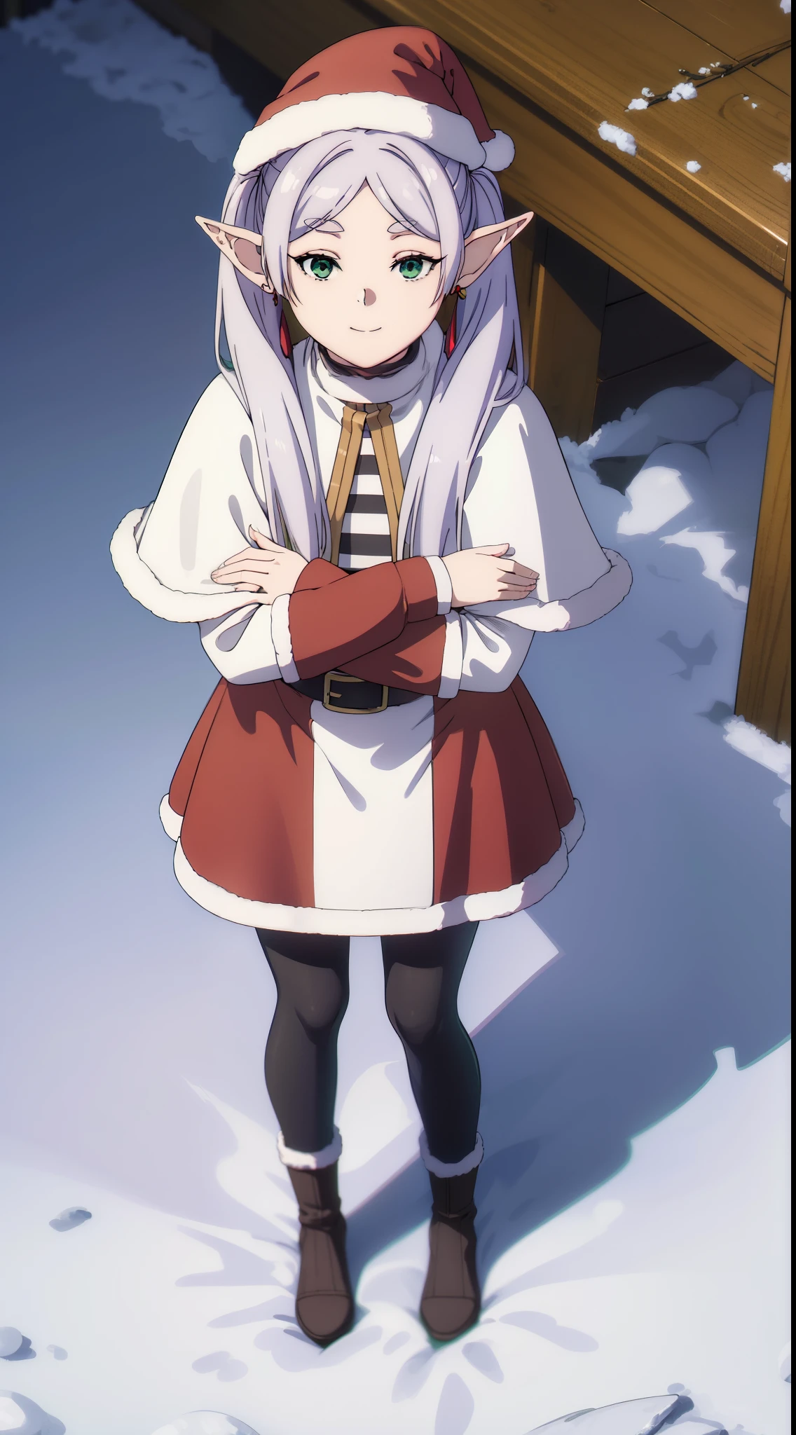 Anime girl in a santa outfit standing in the snow - SeaArt AI