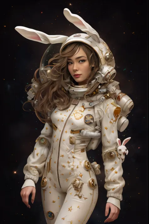 there is a woman in a space suit with bunny helmet, wojtek fus, cgsociety masterpiece, portrait anime space cadet girl, cgsociety contest winner!!, portrait armored astronaut girl, cgsociety contest winner!!!, cgsociety contest winner, karol bak uhd, cgsoc...
