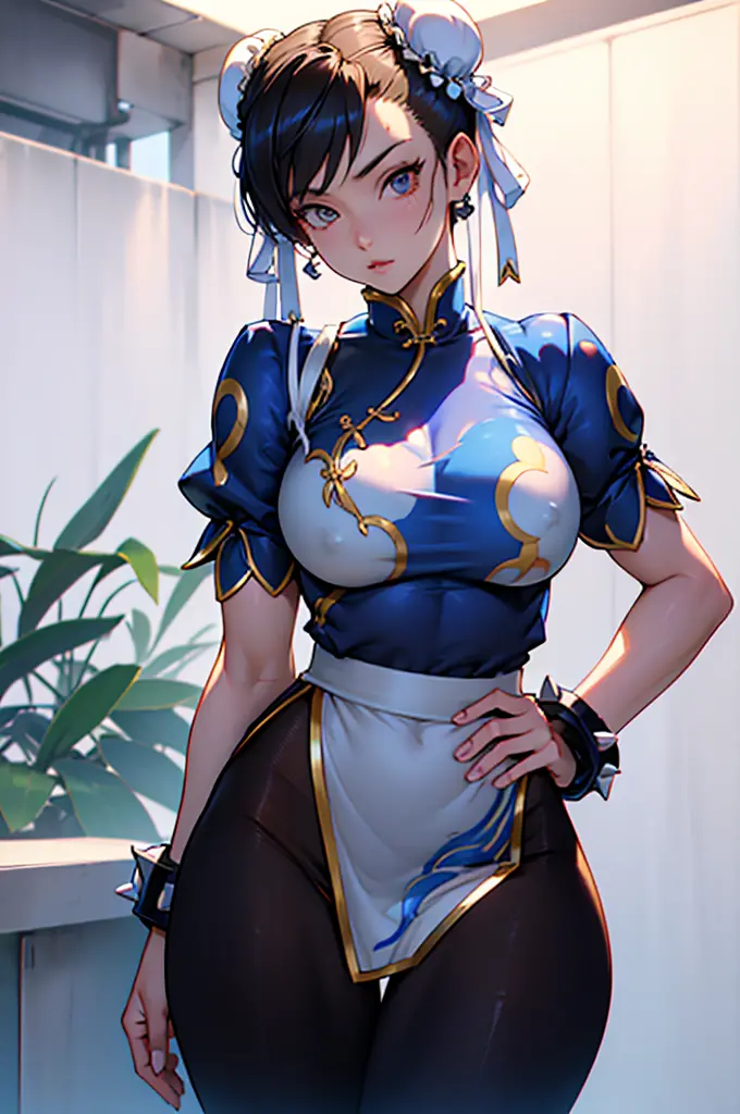 chun-li,linda jovem com uniforme azul classico, coxas grossas, belas coxas sexy,um pouco muscolosa, cabelo preso, black tights,c...