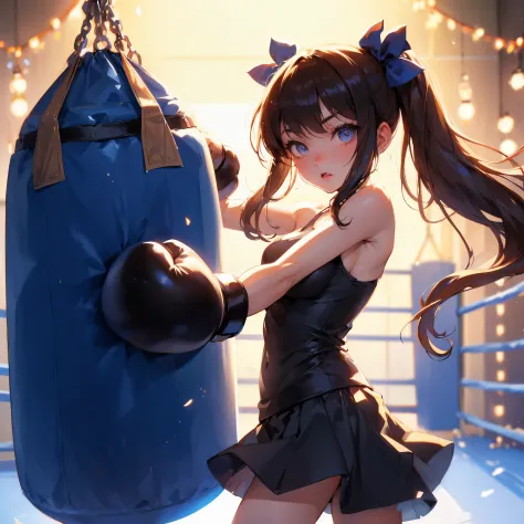 (Best Quality, masutepiece),ultra detailed photographic,1girl in, Female Boxers ,straight punch,Large breasts,At the boxing venu...