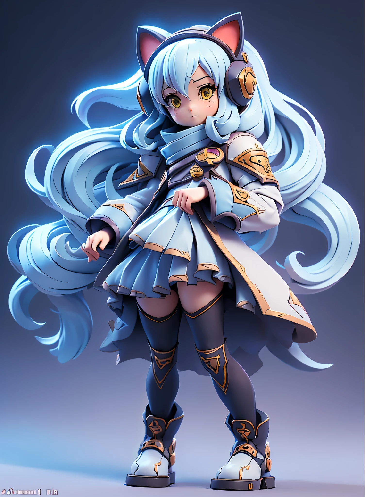 (Dynamic Angle:1.4), ((Full body posing:1.5),Cat Ear Hair Band,Twin-tailed,Light blue long hair,White coat,2. 5 d cgi anime fantasy artwork, Official Character Art, cushart krenz key art feminine, shadowverse character concept, 3 d render official art, anime goddess, jrpg character art, render of a cute 3d anime girl