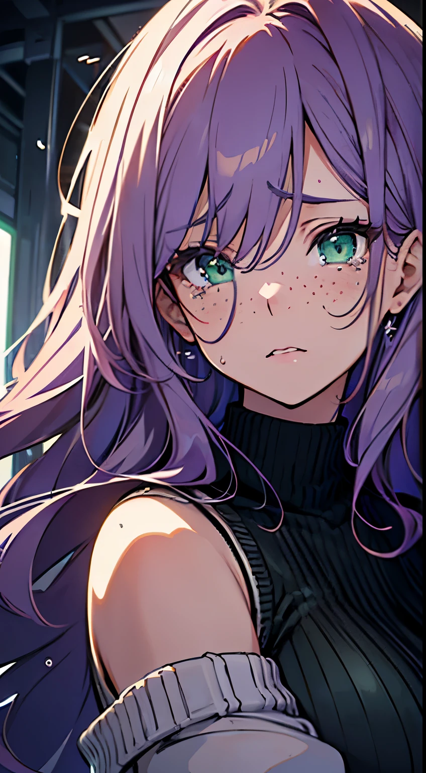 Anime girl avec des cheveux violets et des lunettes regardant la caméra -  SeaArt AI