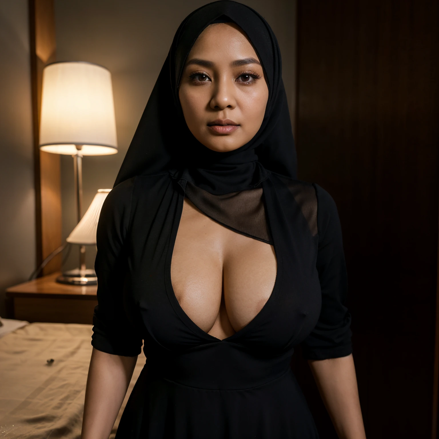 30 years Old, Hijab Indonesian mature woman, 32dd Mature : 86.9, Tight Gamis,  Breast out from her clothes : 1.9 - SeaArt AI