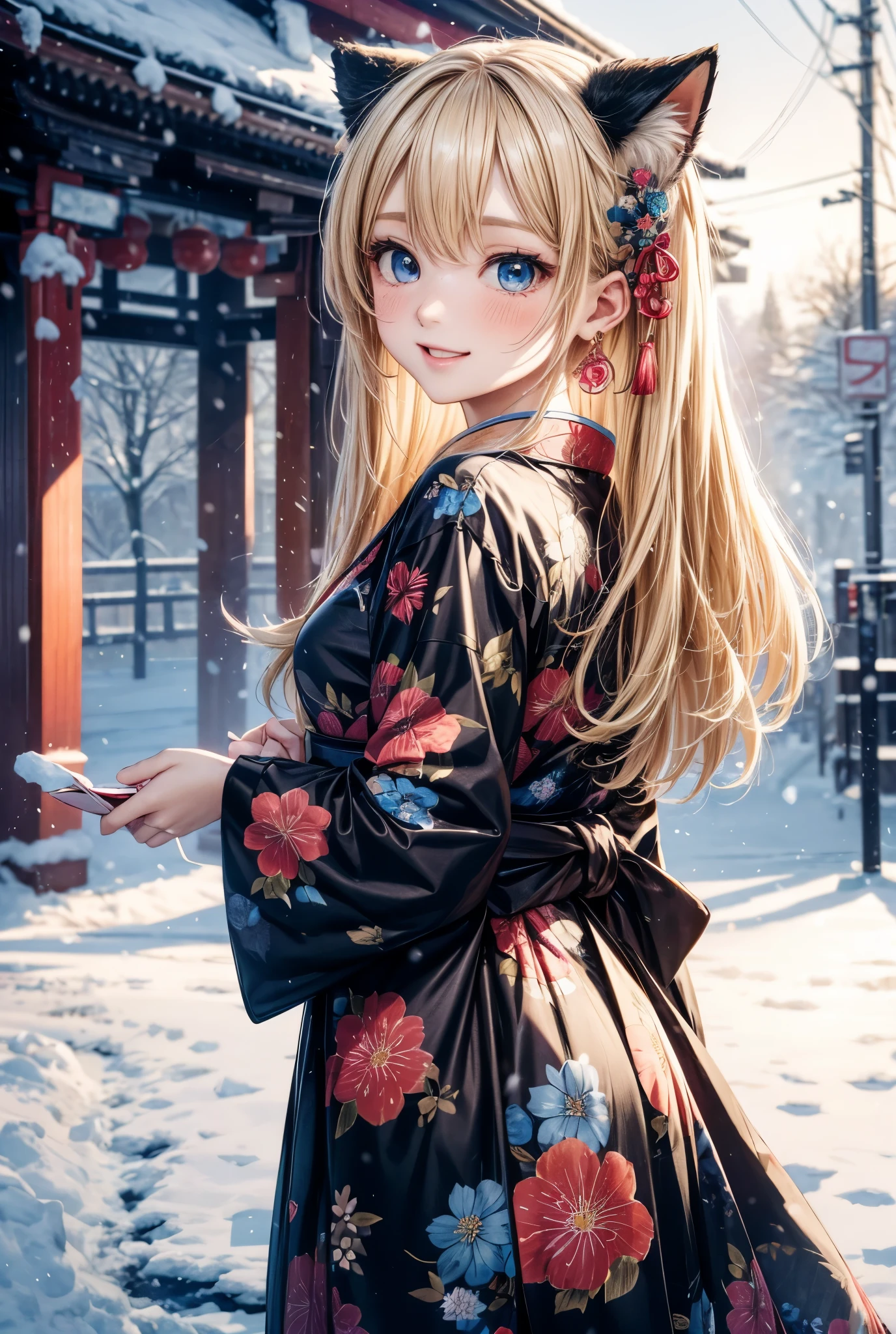 A woman in a kimono outfit standing in the snow - SeaArt AI