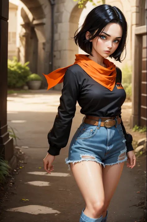 (masterpiece), best quality, expressive eyes, perfect face, highres, 1 girl, solo, android 17 girl, (female body:1.3), blue eyes...