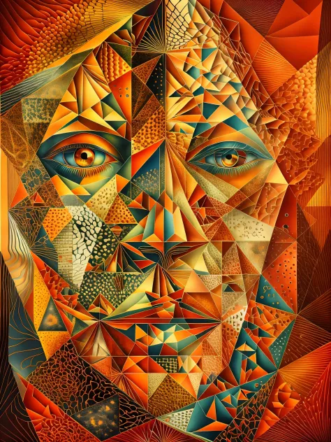 Fractured Visage This abstract portrait fractures the face into a myriad of geometric shapes. The sharp planes slice the visage ...