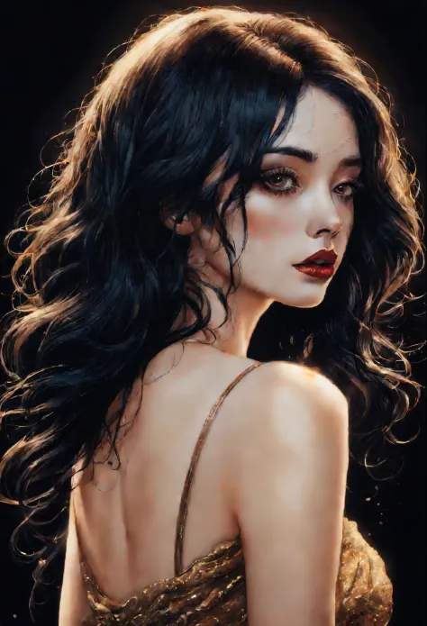 chiaroscuro technique on  illustration of an elegant oldies , wet hair, vintage, eerie, matte painting, by Hannah Dale, by Harum...