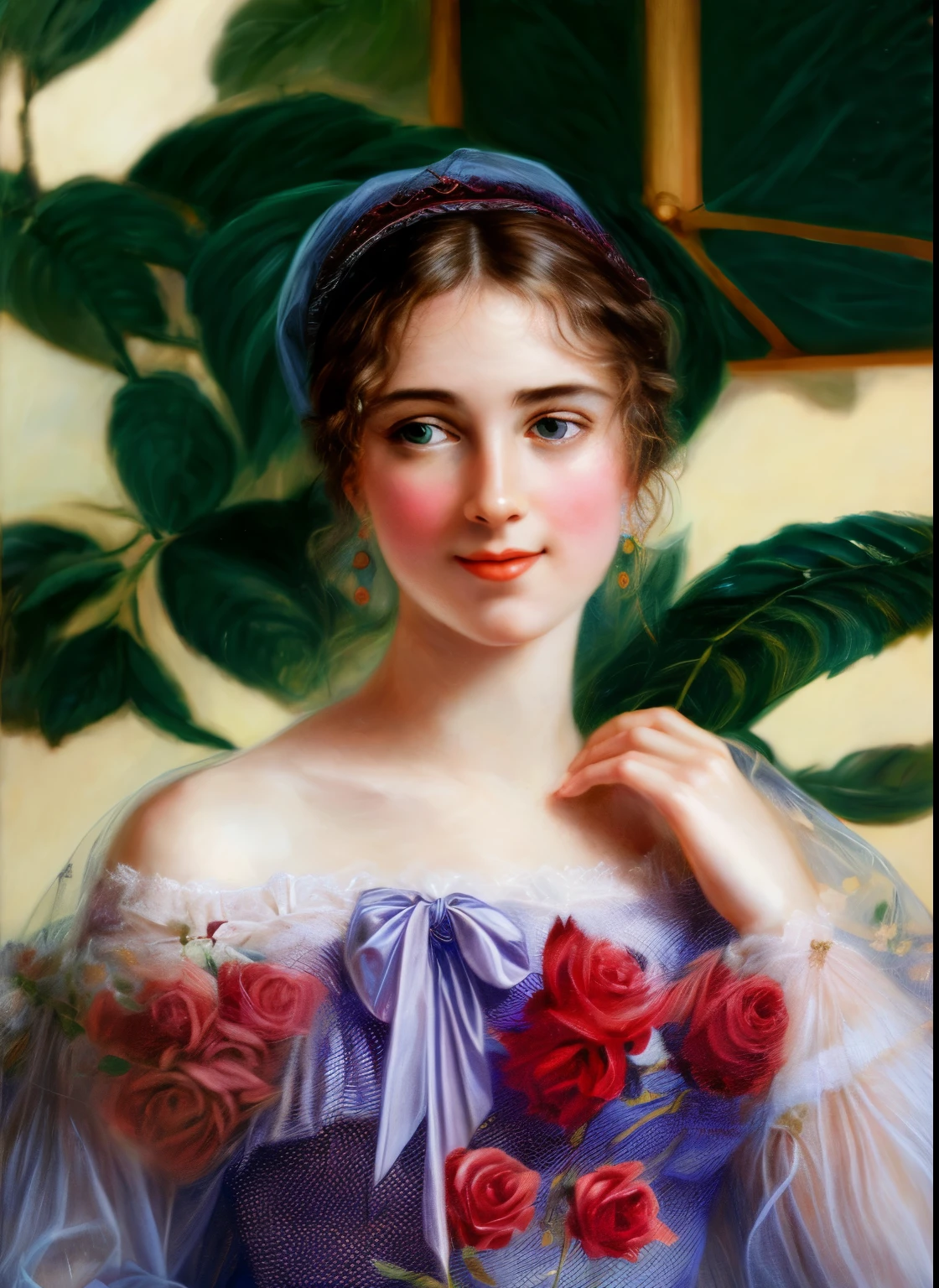 painting of a extremely gorgeous woman in a blue dress and a veil holding a rose, adelaide labille - guiard, inspired by Adélaïde Labille-Guiard, by Adélaïde Labille-Guiard, inspired by Élisabeth Vigée Le Brun, by Élisabeth Vigée Le Brun
