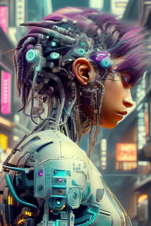 masterpiece, high definition, unreal engine, cyberpunk 2077, full body, perfect body, rebellious young girl cyborg, sexy looking...