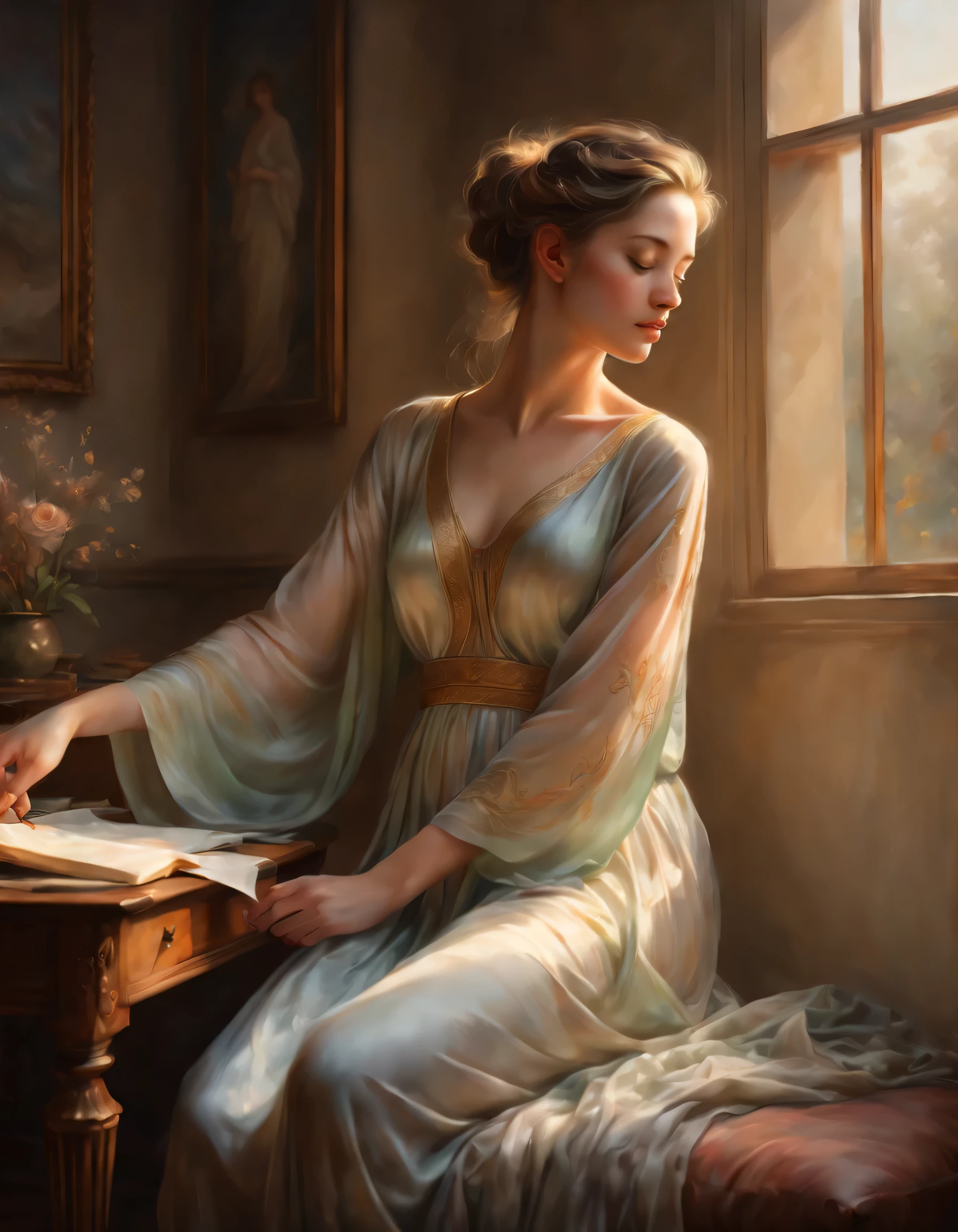 detailed painting,HDR,highres,Realistic,conceptual artists,poetic,majestic,serene,elegant colors,soft lighting,peaceful atmosphere,subtle brush strokes,graceful motion