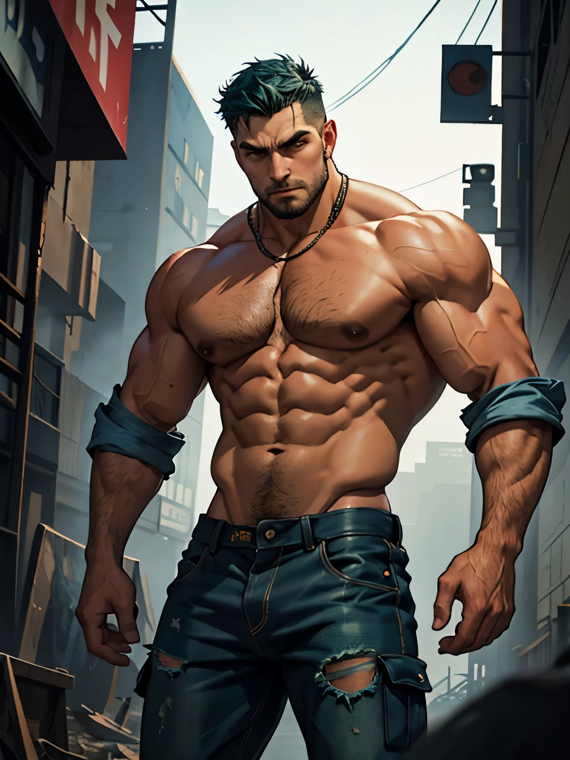 A man with a muscular body and a chain around his neck - SeaArt AI