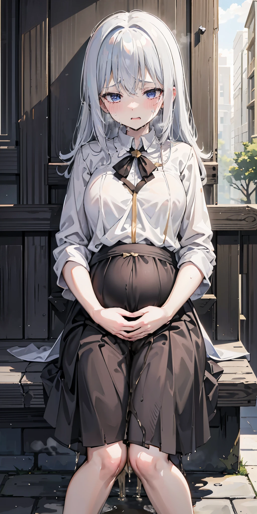 Anime - style image of a pregnant woman sitting on a bench - SeaArt AI