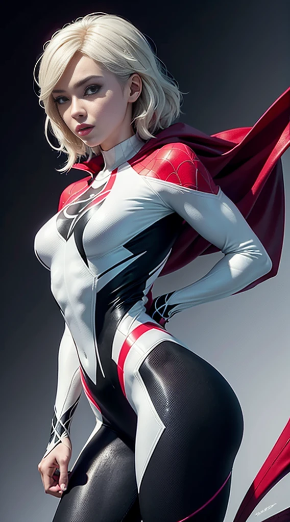 spider gwen, Hot, partial , hightquality, Dynamic Poses, Beautiful, Gorgeous, In love,Short suit, spider in a suit, white black red suit、Christine Bell