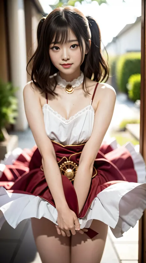 (top-quality、8K、32K、​masterpiece、nffsw:1.2)、Photo of a cute Japanese woman、(mournful smile、red blush:1.1)、A dress skirt with bea...