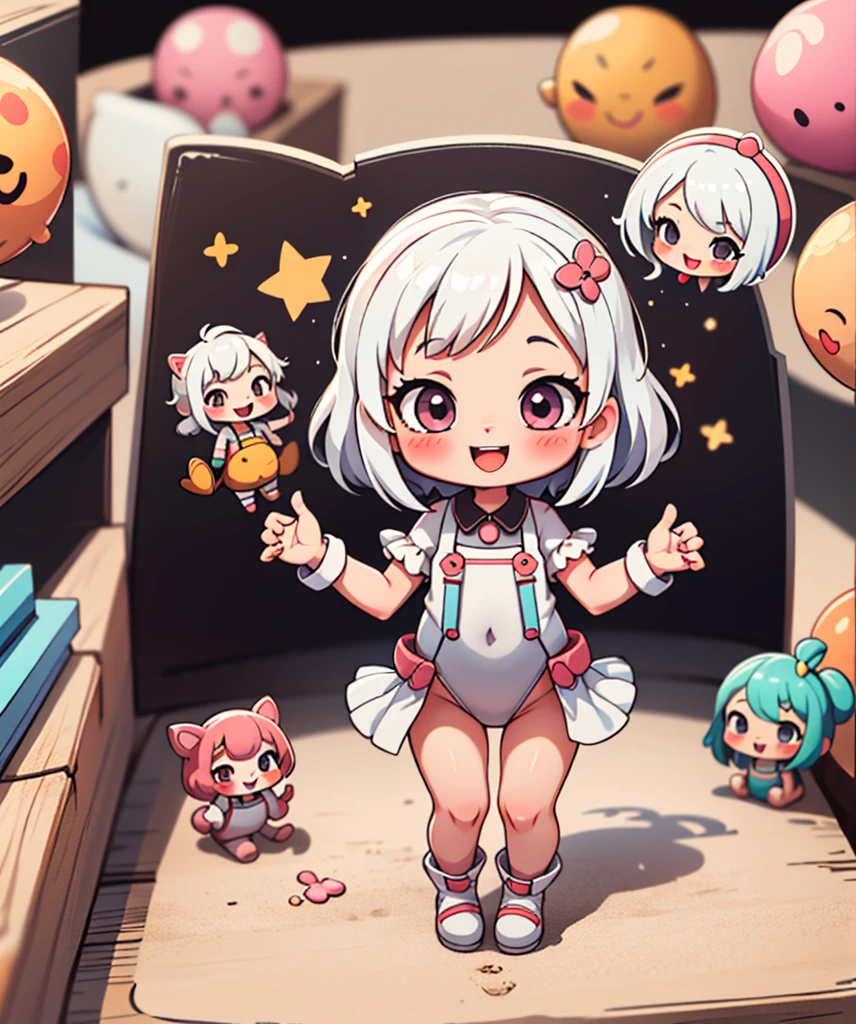 1girl, (chibi:1.3),
full body
looking at viewer, blush, smile, :d, open mouth
small girl dancing, white hair,
looking at viewer,