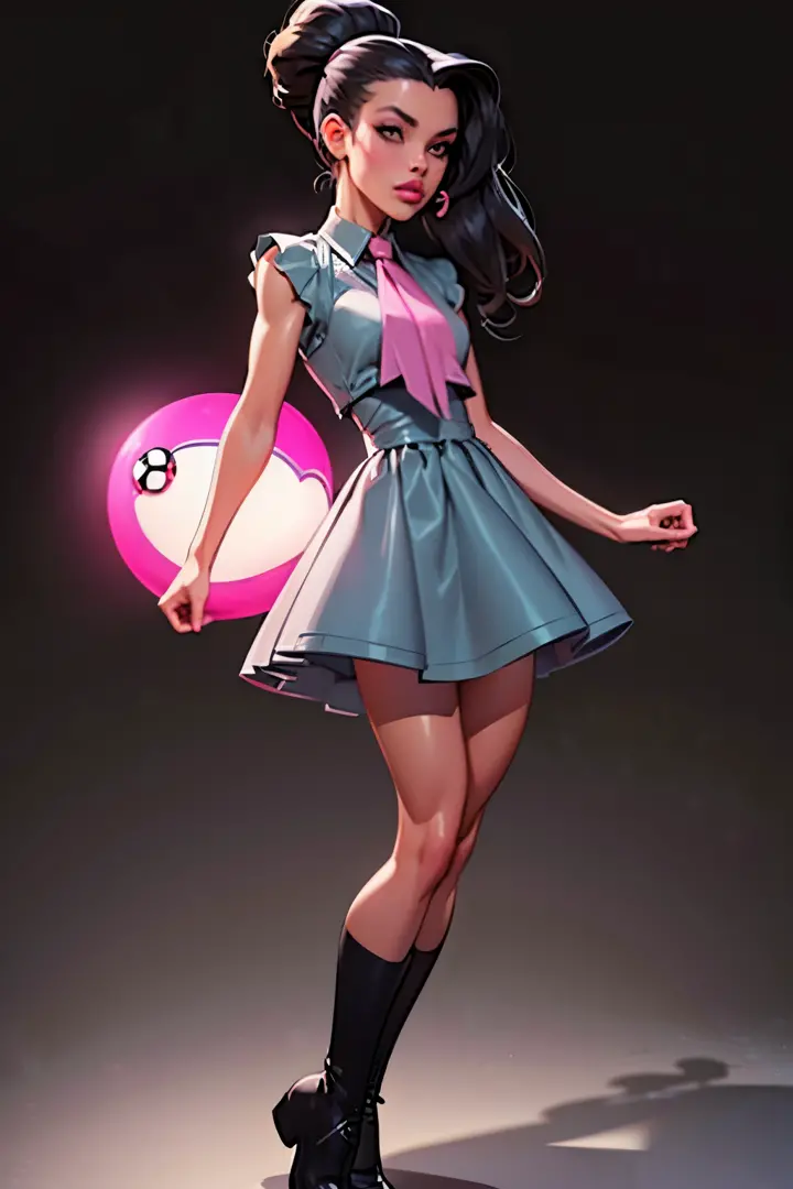 Masterpiece, Generate an illustration of a mature Roxanne, gym leader of pokemon , (lightgray dress), hd, holding a pokeball  al...