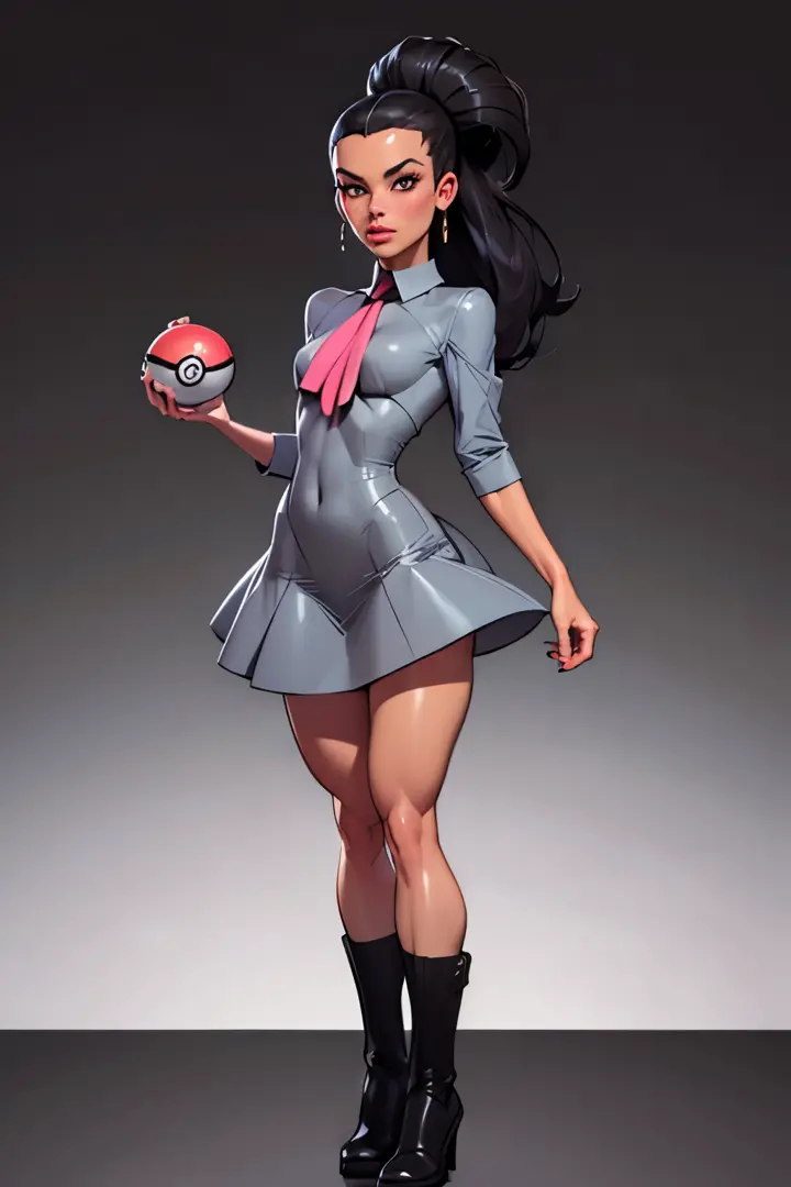 Masterpiece, Generate an illustration of a mature Roxanne, gym leader of pokemon , (lightgray dress), hd, holding a pokeball  al...