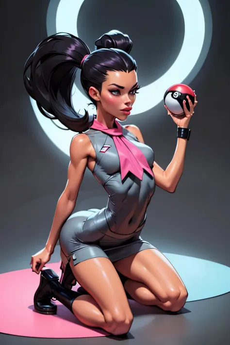 Masterpiece, Generate an illustration of a mature Roxanne, gym leader of pokemon , (lightgray dress), hd, holding a pokeball  al...