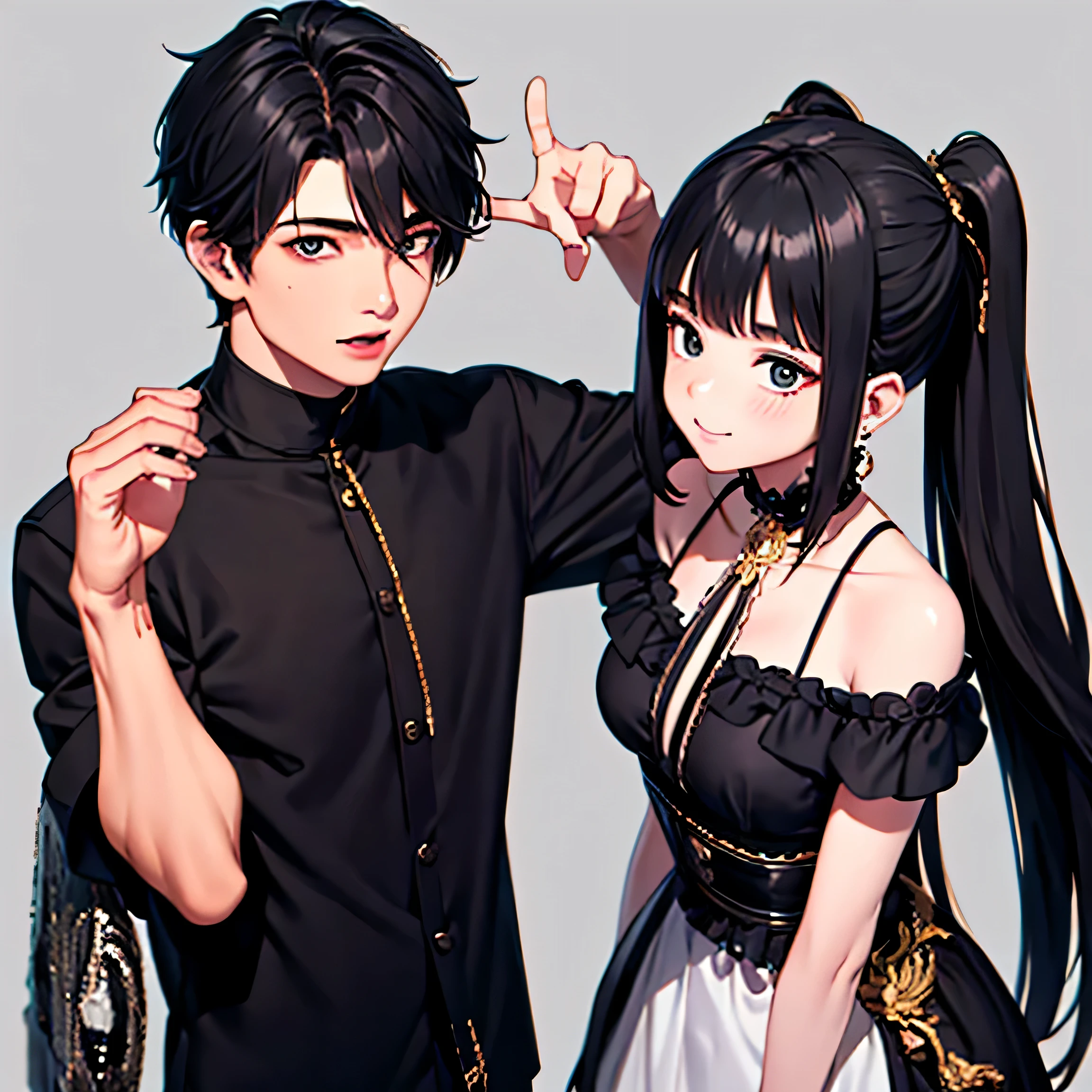 Anime couple dressed in black and white posing for a picture - SeaArt AI