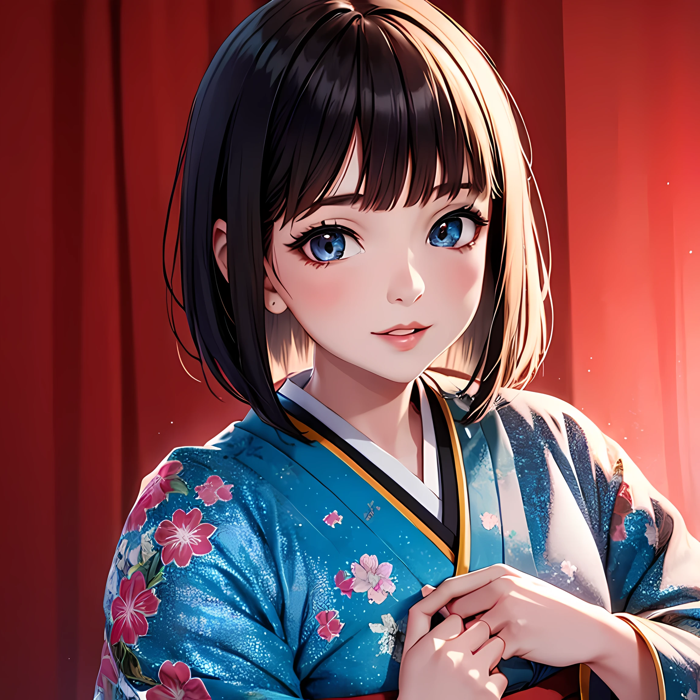 Top Quality, Masterpiece, High Definition, 1girl, Beautiful and Perfect Face, Bob Cut, Japanese Clothing,Kimono, Intricate Details, Cinematic Feel, 8K, Very Detailed