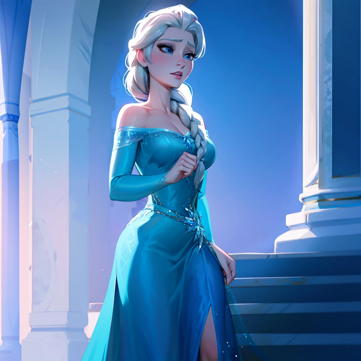 Elsa d&#39;Arendelle, robe bleue, tresse simple , haut du corps
