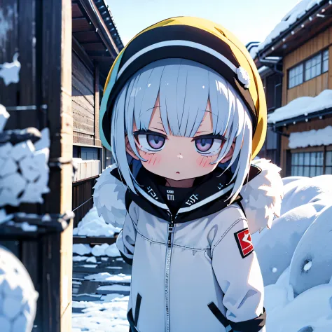 There is snow on the right side、The left half is a girl from Tokonatsu Space.、Surprised face