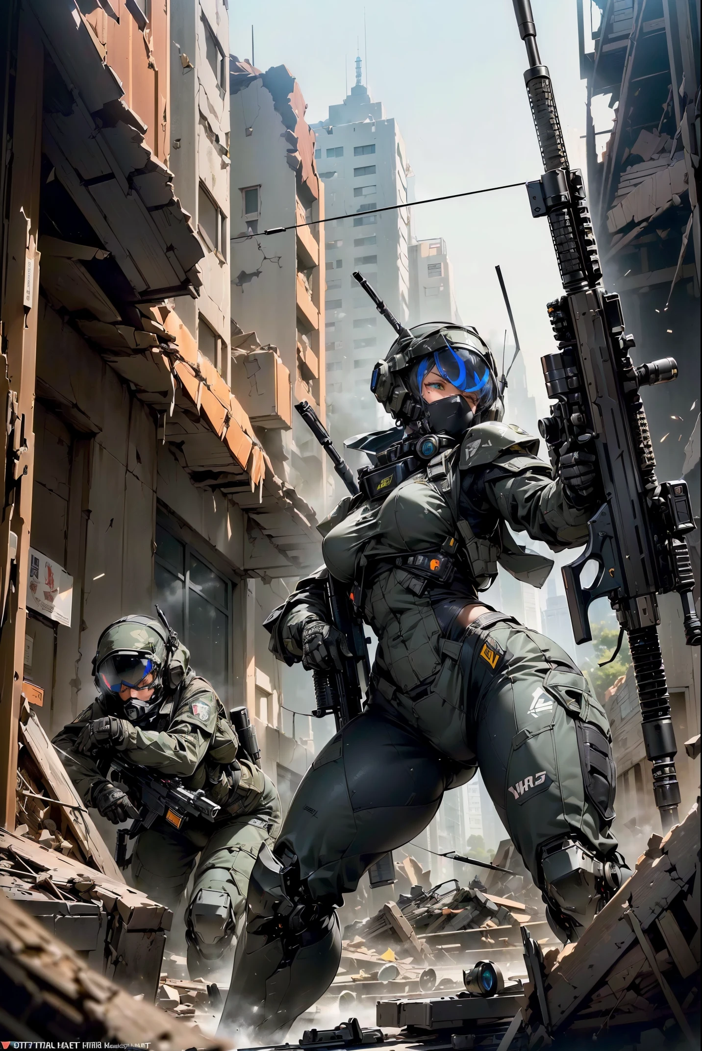 (masterpiece,extremely detailed, a heavy mech, hard surface),(concept art:1.3),(Armored Core Style:0.8),(Woman wearing robot armor of SWAT team),(((aiming at something with a rifle:1.4))),(((Looking into the sight of a rifle:1.4))),(((Black body:1.5))),(The armor has the SWAT logo on it.:1.4),(tactical open face helmet:1.3),(A detailed eye:1.3),(A detailed face:1.3),(Detailed weapons:1.3),(Detailed body:1.3),(full bodyesbian:1.5),(The background is a collapsed city:1.5),逼真