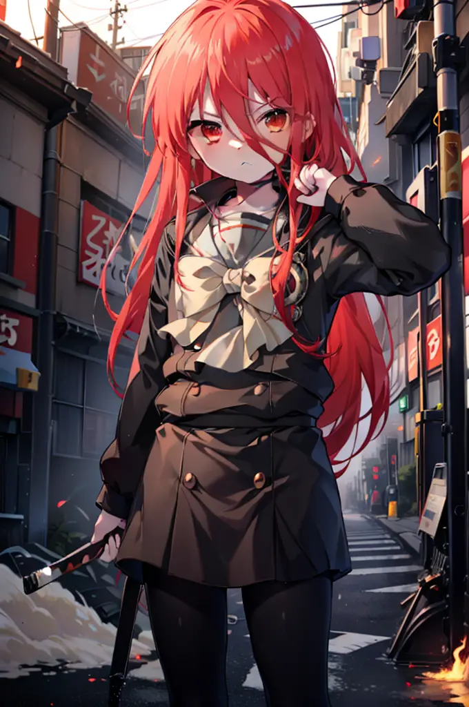 ​masterpiece、top-quality、the extremely detailed cg unity 8k wallpapers、
1girl in、shana、red hairs、red eyes、long-sleeved uniform、a...