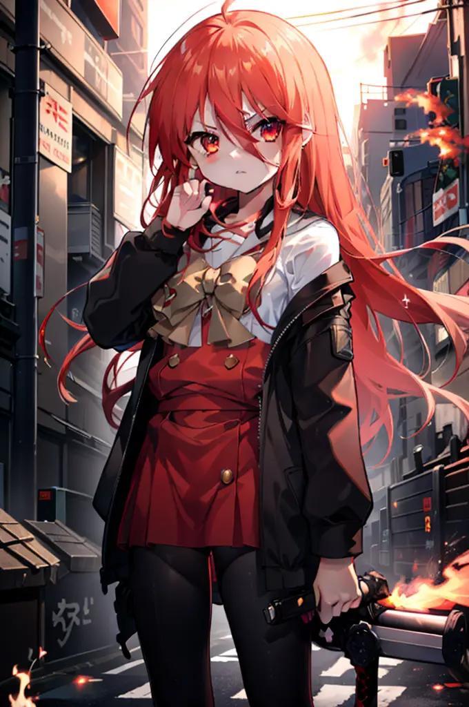 ​masterpiece、top-quality、the extremely detailed cg unity 8k wallpapers、
1girl in、shana、red hairs、red eyes、long-sleeved uniform、a...