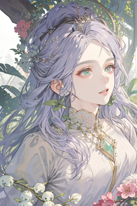 masterpiece, best lighting, (((ultra detail))), best quality, lilac, forest nymph, lily of the valley, ((ethereal forest boy)), ...