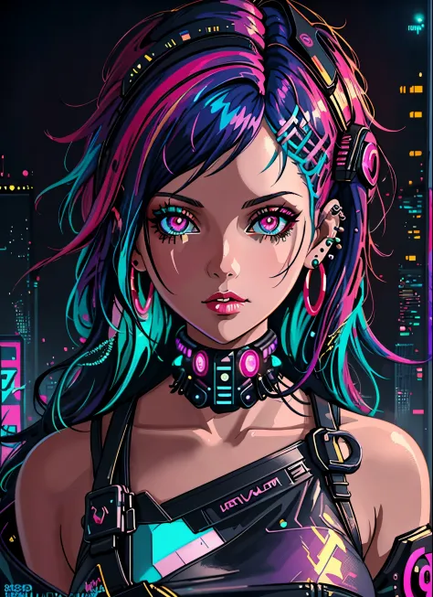 a close up of a woman with colorful hair and piercings, dreamy cyberpunk girl, 4k highly detailed digital art, stunning digital ...
