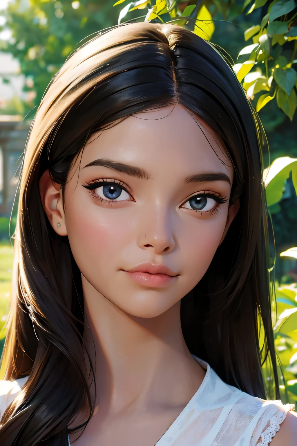 (best quality,4k,8k,highres,masterpiece:1.2),ultra-detailed,(realistic,photorealistic,photo-realistic:1.37),A girl in a garden,portraits,beautiful detailed eyes,beautiful detailed lips,extremely detailed eyes and face,longeyelashes,natural lighting,greenery,peaceful ambiance,flowing dress,flying hair,gentle sunlight,vivid colors,aesthetic composition,soft shadows,subtle breeze,serene expression,relaxed posture,harmonious background,dreamy atmosphere