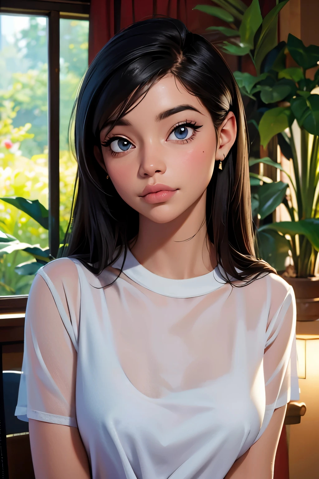 (best quality,4k,8k,highres,masterpiece:1.2),ultra-detailed,(realistic,photorealistic,photo-realistic:1.37),A girl in a garden,portraits,beautiful detailed eyes,beautiful detailed lips,extremely detailed eyes and face,longeyelashes,natural lighting,greenery,peaceful ambiance,flowing dress,flying hair,gentle sunlight,vivid colors,aesthetic composition,soft shadows,subtle breeze,serene expression,relaxed posture,harmonious background,dreamy atmosphere, dressed professionally, in her office, full view