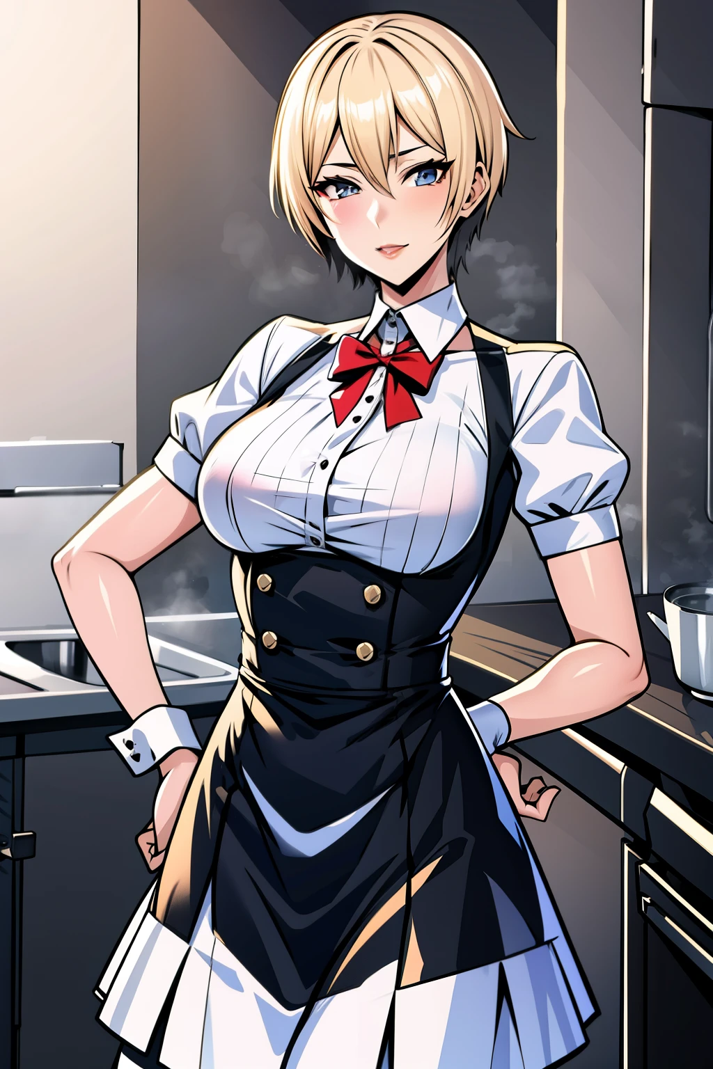 Ali wearing a maid uniform, blonde hair, short hair,high quality,8k,