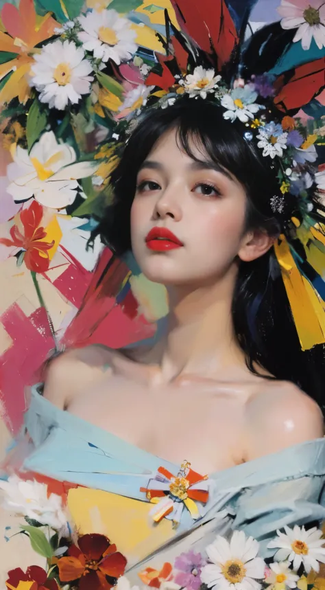 a close up of a woman with a flower crown on her head, asian features, jinyoung shin, inspired by yanjun cheng, traditional art,...