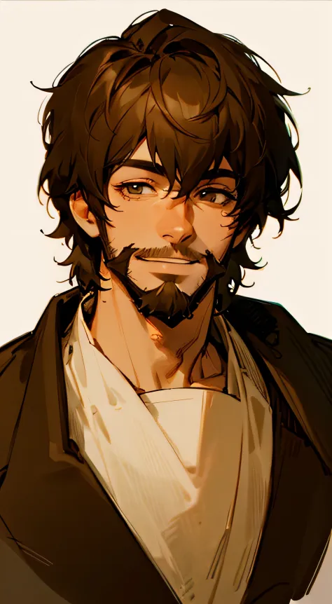 A man with a thin beard looking at the camera with a smile, Portrait, 2D Anime, Above the chest