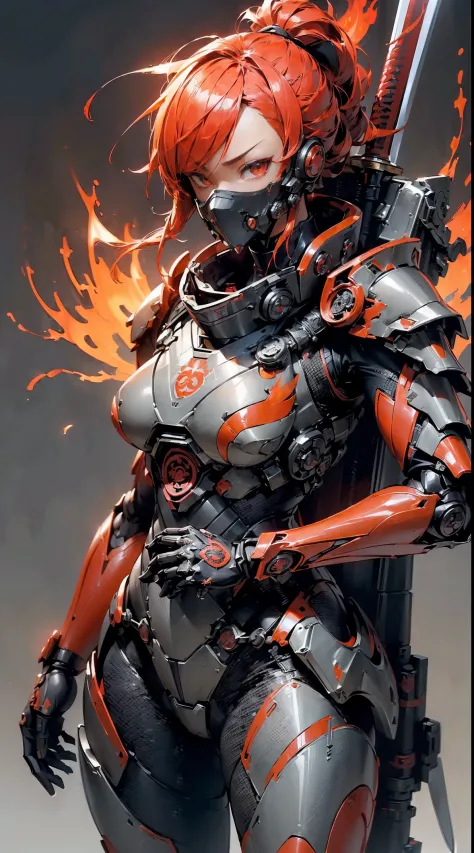 (masutepiece,Extremely detailed, Heavy mechs, hard surface),(concept art:1.1),(Armored Core Style:0.8), A woman wearing ninja ro...