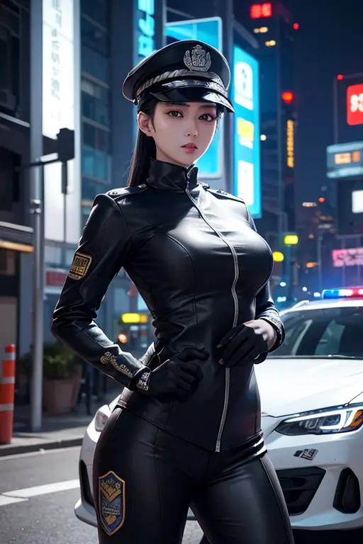 Highest image quality，excellent details，超A high resolution，Police of the future，She wears a futuristic SWAT uniform，short detail...