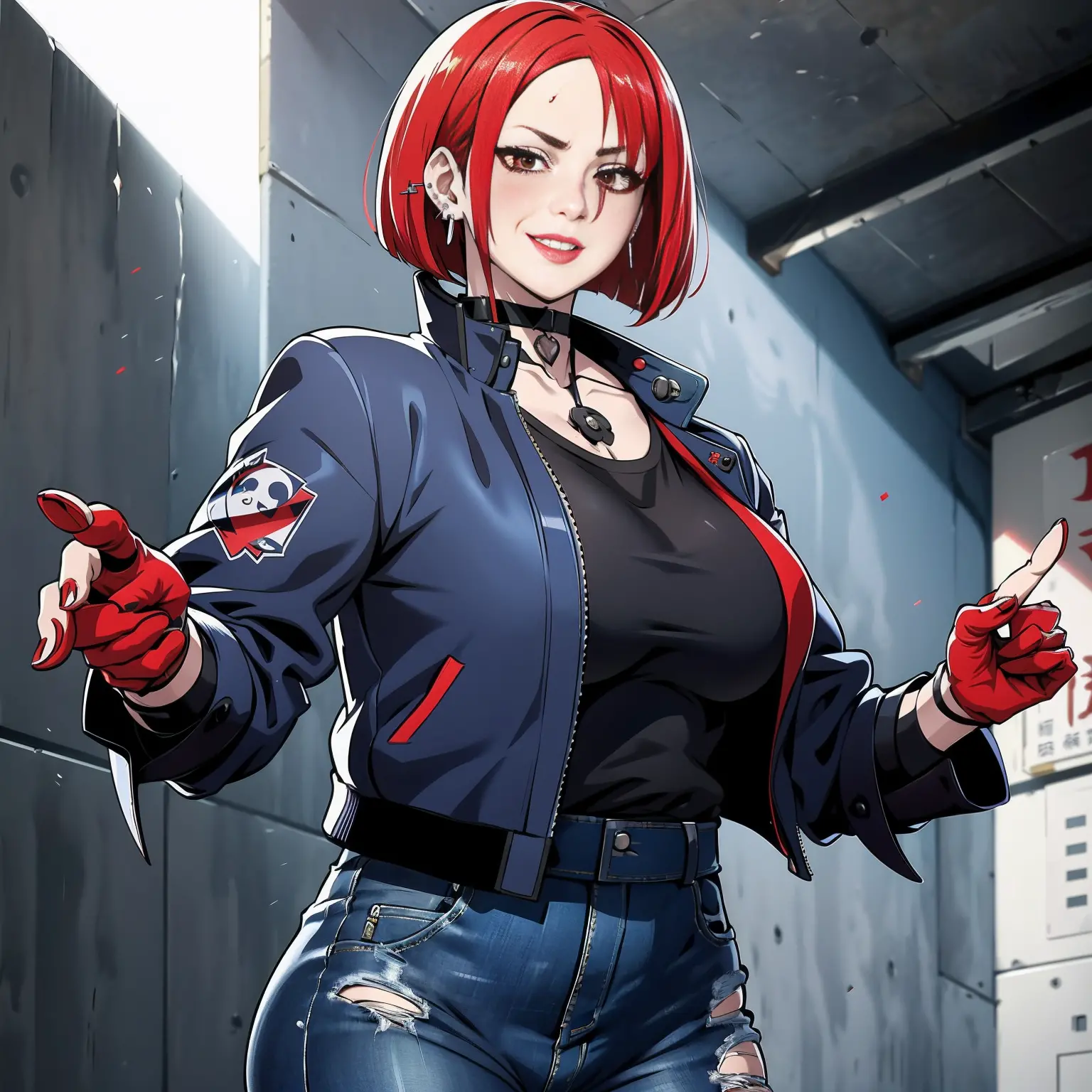 in the art style of persona 5, smal breast, delinquent, (sukeban), mature_female, blush, mature, older woman, 25 years old, Suke...