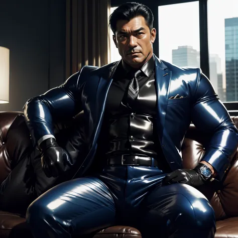 50 years old,daddy,"shiny suit ",Dad sat on sofa,k hd,in the office,"big muscle", gay ,black hair,asia face,masculine,strong man...